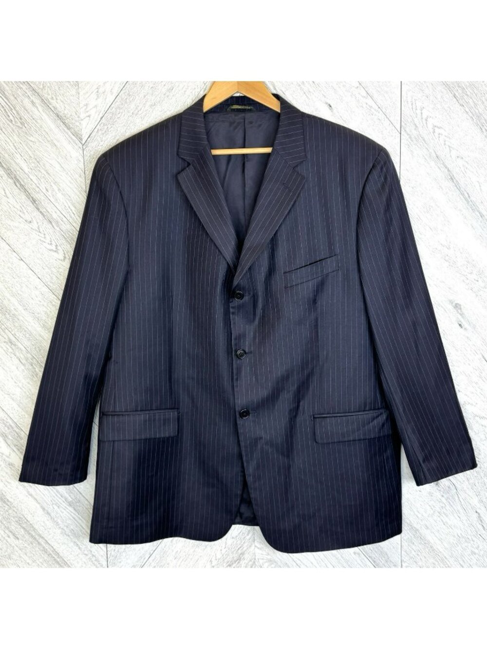 Principe 100% Wool Super 110's Navy Blue Pinstripe Suit Jacket Mens US 48R